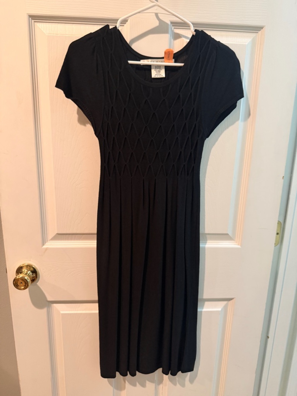 Max Studio Black Short-Sleeve Midi Dress with Textured Bodice
